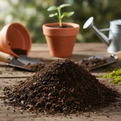 Compost. Tierra preparada en bolsa para jardín